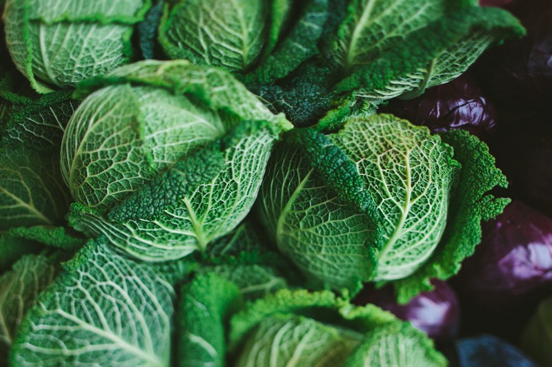 fresh savoy cabbage at the farmers market