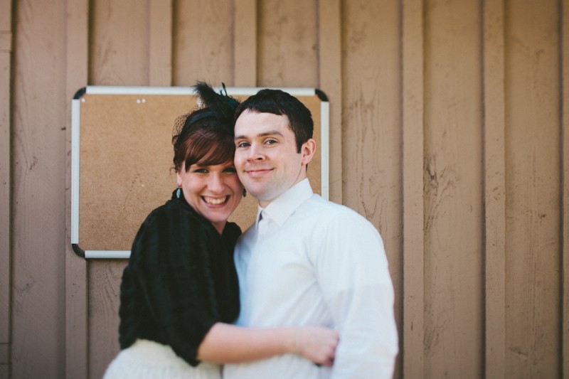 bride and groom hugging