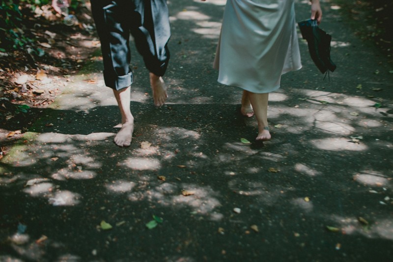 Barefoot bride and groom. 