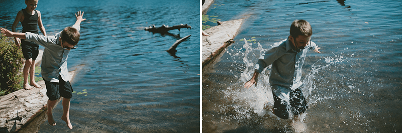 Bride's sons jumping into the water at Island Lake Park in Silverdale, WA.