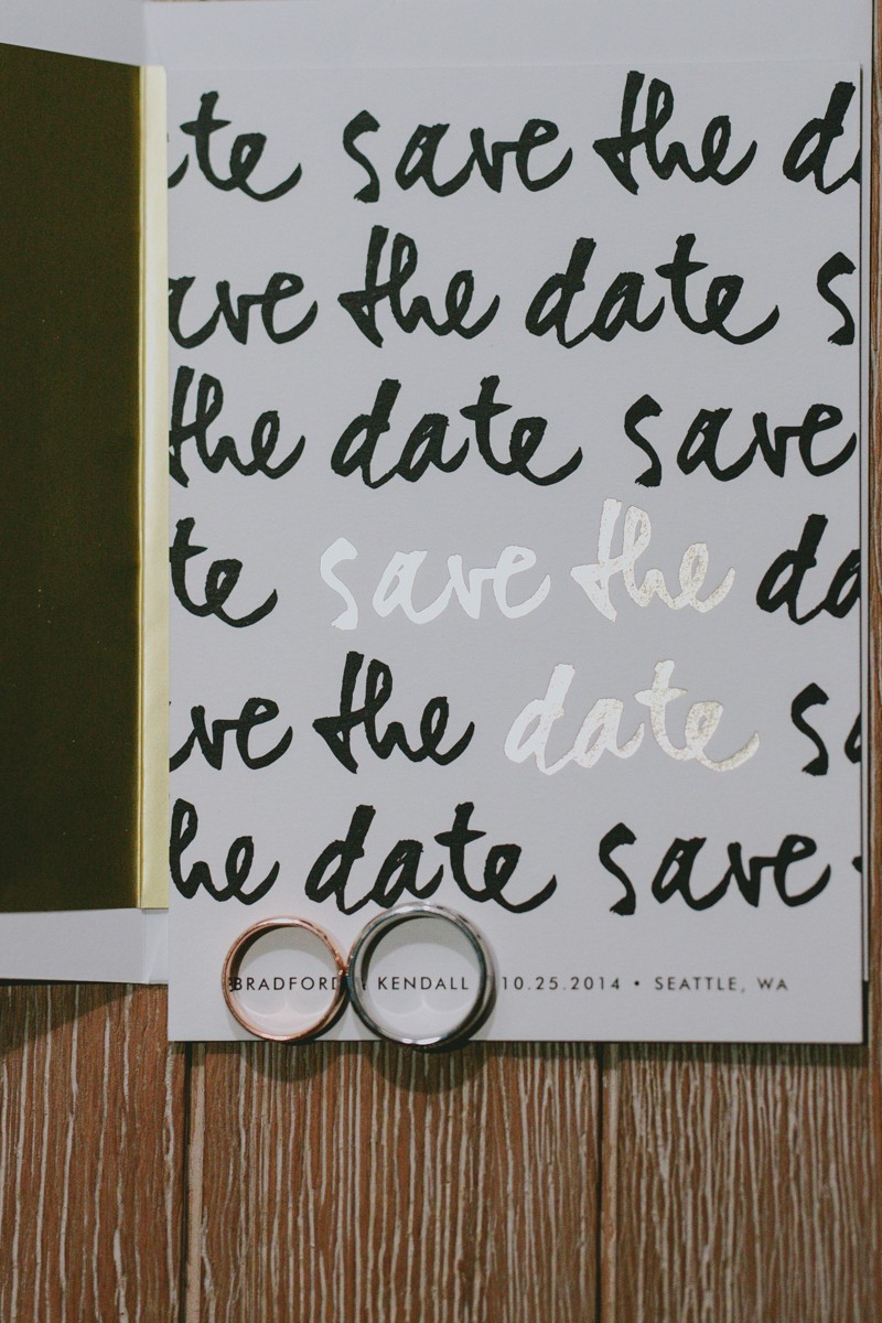 Modern gold foil stamped save the date for a same sex wedding. 