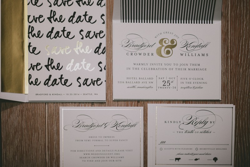 Modern gold foil stamped wedding invitation suite for a same sex wedding. 