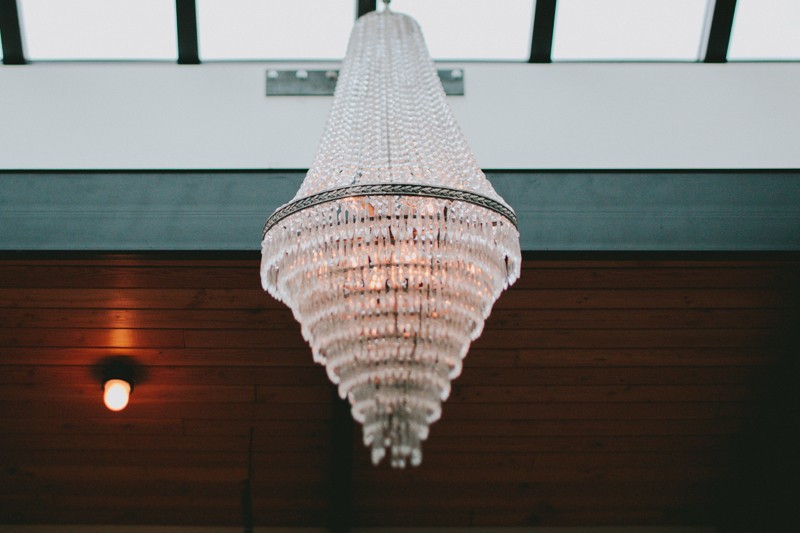 Elegant chandelier at the Olympic Rooftop Pavilion in Ballard, Washington. 