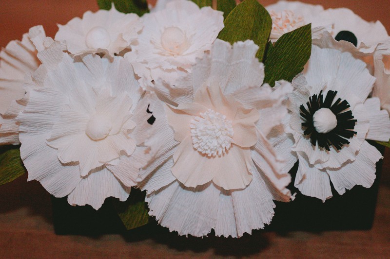 Handmade paper flower centerpieces. 