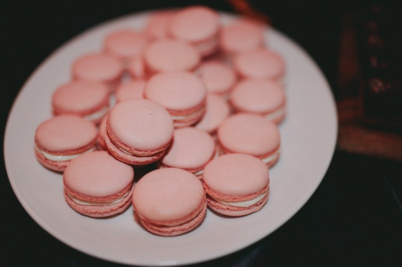 Darling pink macarons with white filling. 