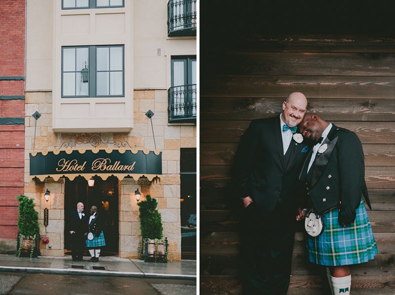 Same sex wedding at Hotel Ballard, with grooms in bow ties. 