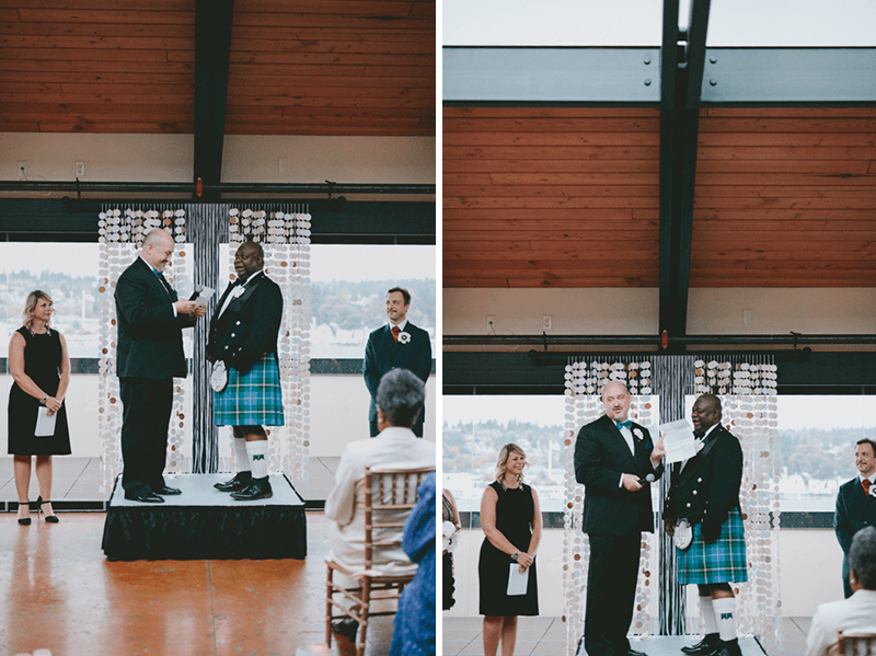 Groom reads a prepared speech to his fiance. 