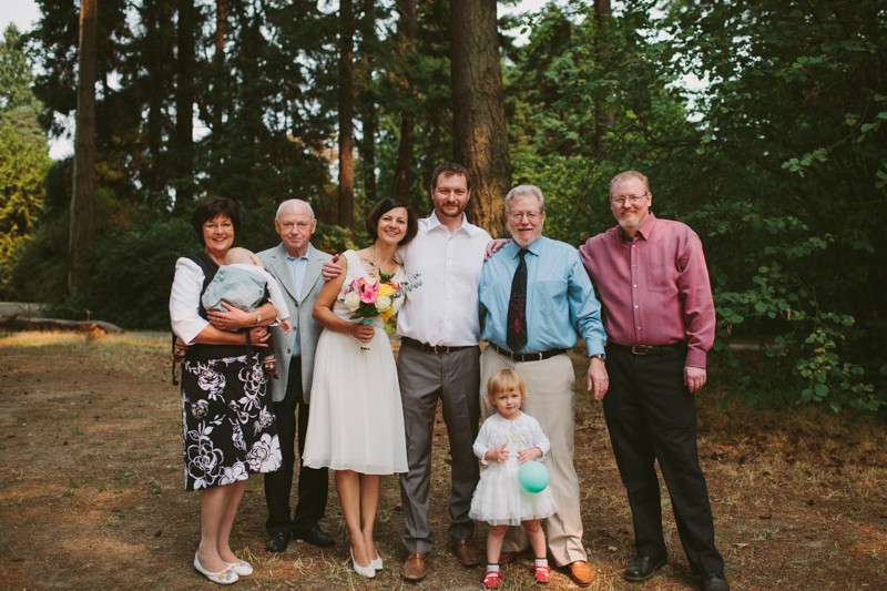 Family for a small wedding at Lincoln Park, Seattle. 