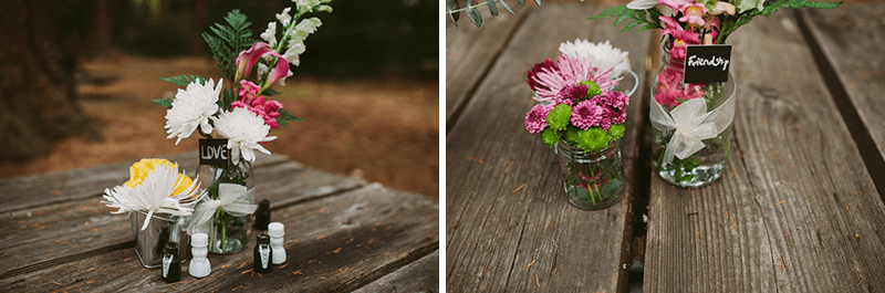 Rustic DIY wildflower centerpieces for a small wedding. 