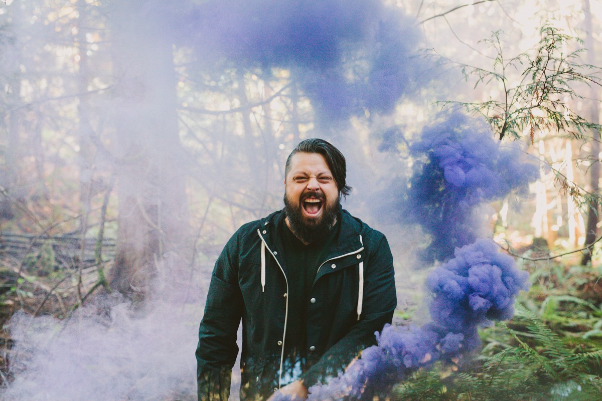 Casey Crescenzo of The Dear Hunter, photographed with smoke grenades for Kerrang! Magazine | Port Angeles photographer Meghann Prouse | www.photomegs.com