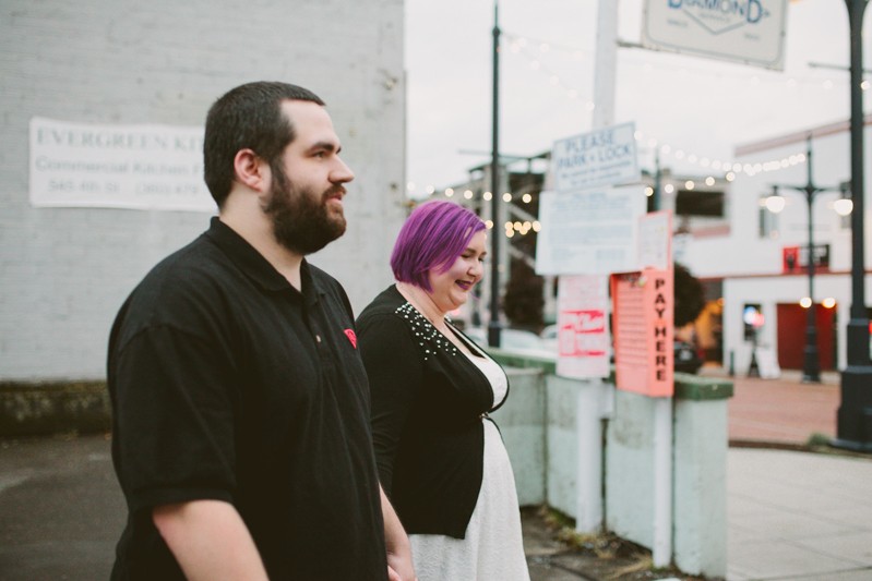 Downtown Bremerton engagement session with alternative couple. 