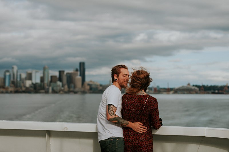 Romantic portrait session on a ferry boat in Seattle, WA. 