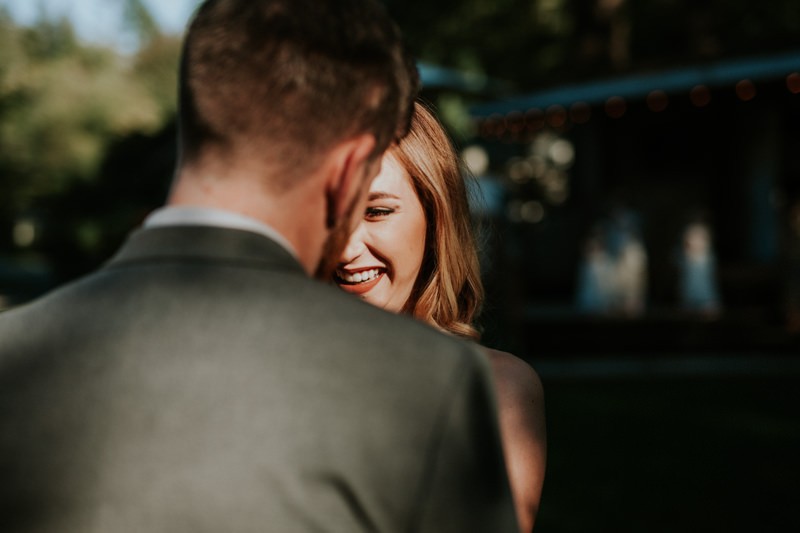 Sweet first look moment with a garden bride and groom. 