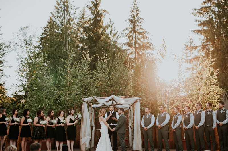 Beautiful garden ceremony during sunset, at Black Diamond Gardens. 