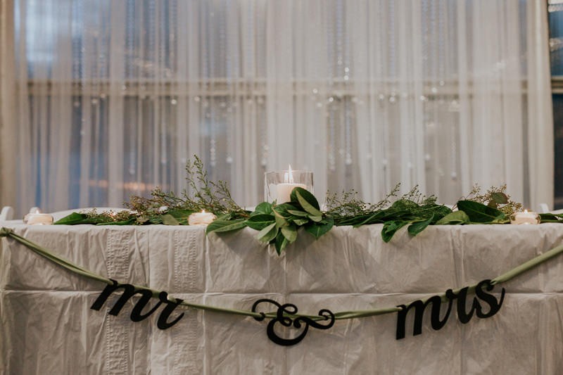 Simple Mr. & Mrs. banner for a garden wedding at Black Diamond Gardens. 