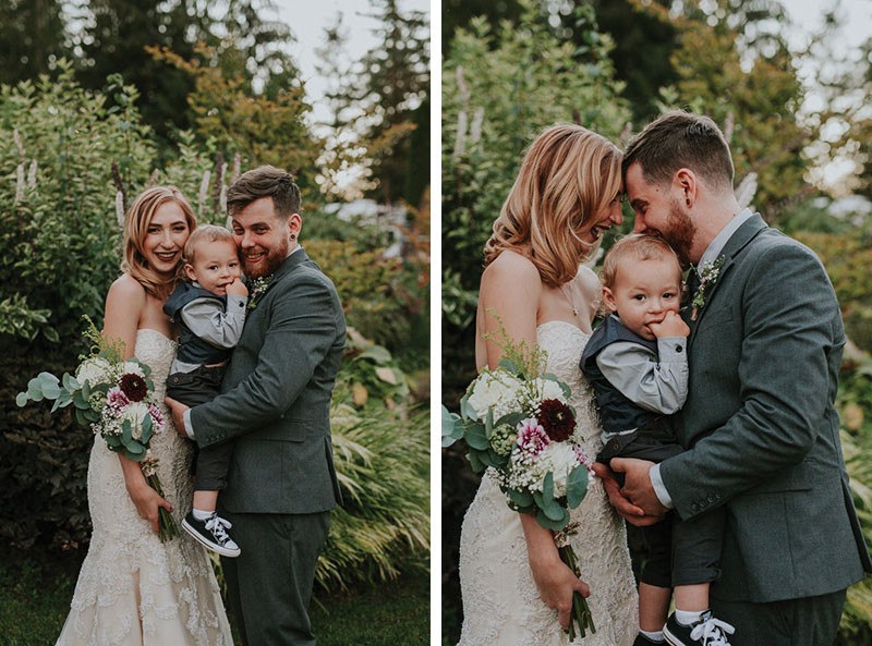 Bride and groom's son in a vest and slacks, with converse shoes. 