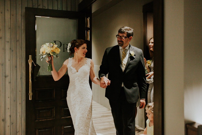 Official grand entrance as husband and wife, at The Pine Room. 