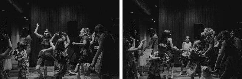 Guests dancing with mad skills, during a modern indoor wedding reception at The Pine Room in Tacoma, WA. 