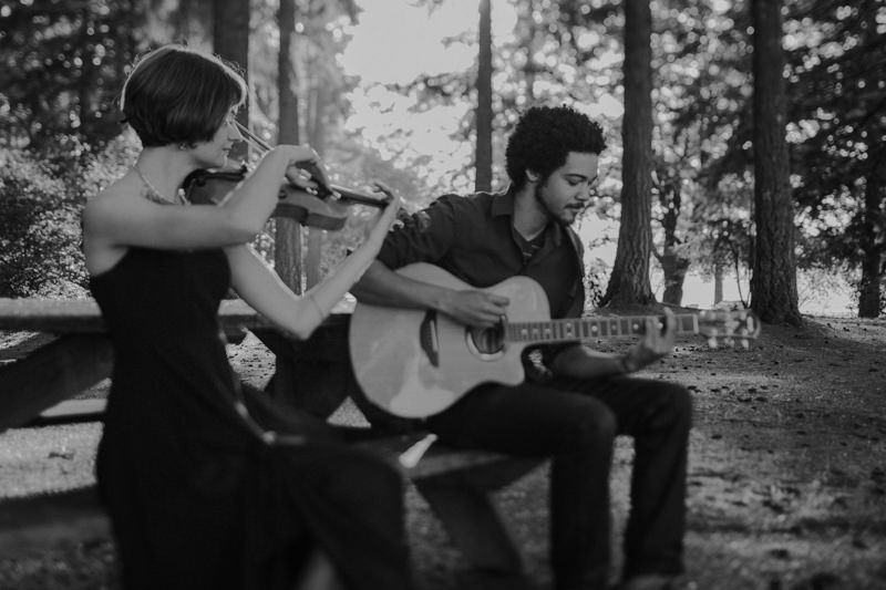 Musicians in love, making music together in Union, WA.
