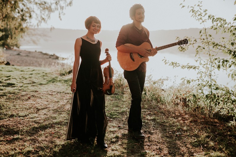 Bohemian portrait session with two musicians in love, on the Hood Canal in Union, WA. 