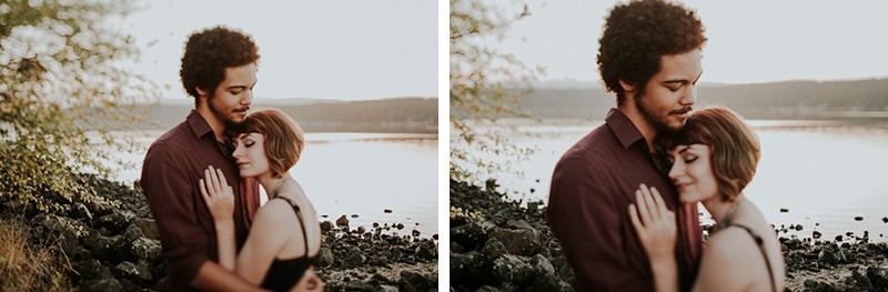 Romantic sunset portrait session with boho couple from Tacoma, at Twanoh State Park in Union, WA. 