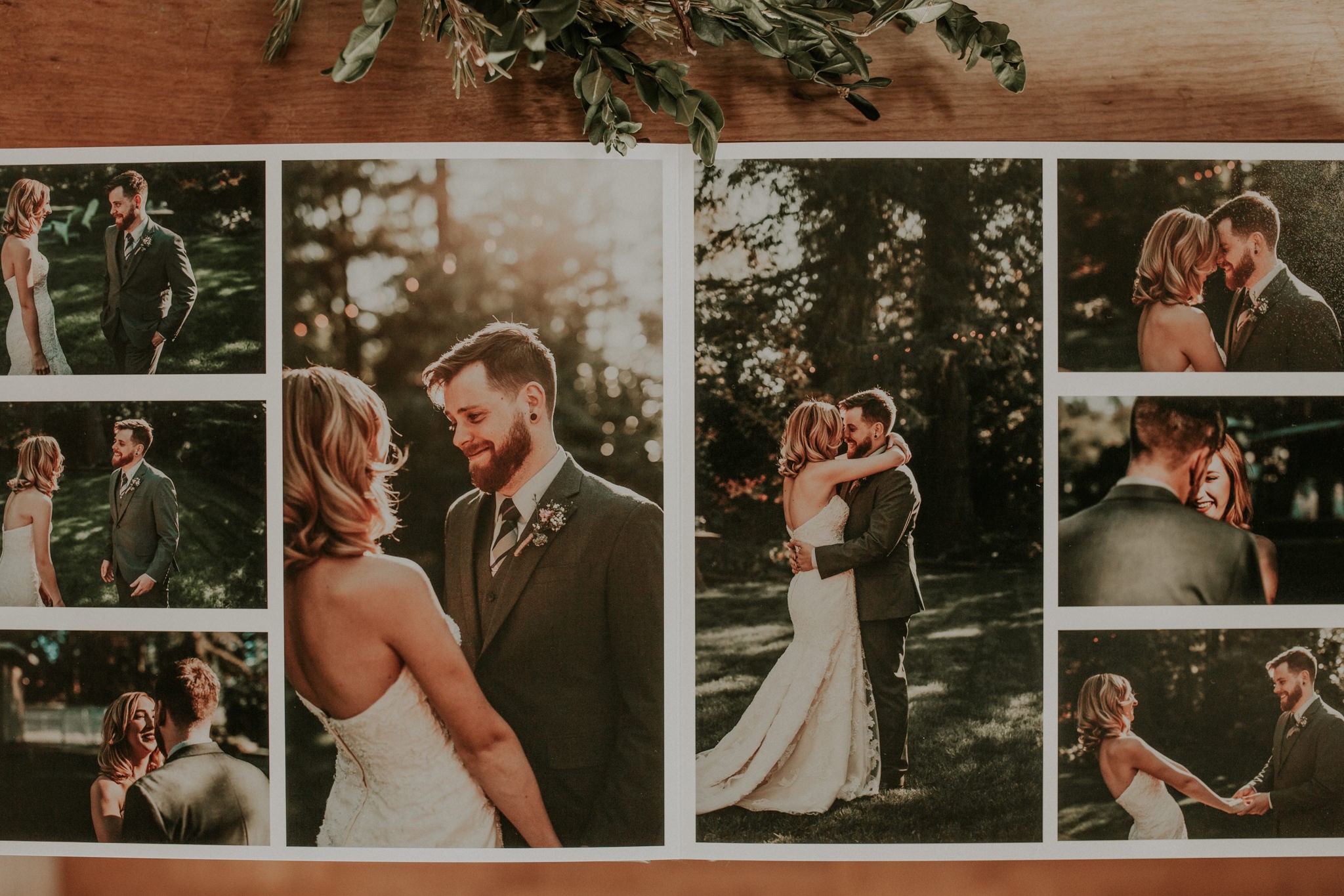Wedding album spread with first look, by Meghann Prouse, Indie Photographer. 