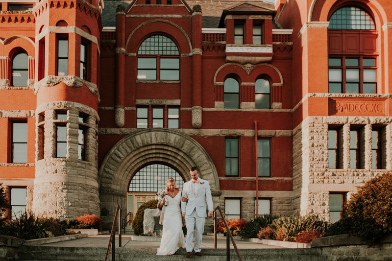 Romantic elopement at the historic Jefferson County Courthouse on the Olympic Peninsula in Port Townsend, Washington.