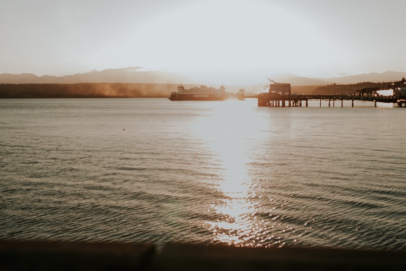 Dramatic sunset view of the Port Townsend/Coupeville ferry. 