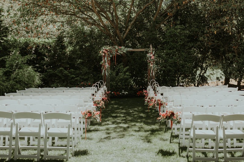 English garden wedding ceremony site, Seattle Bride Robinswood House in Bellevue, WA.