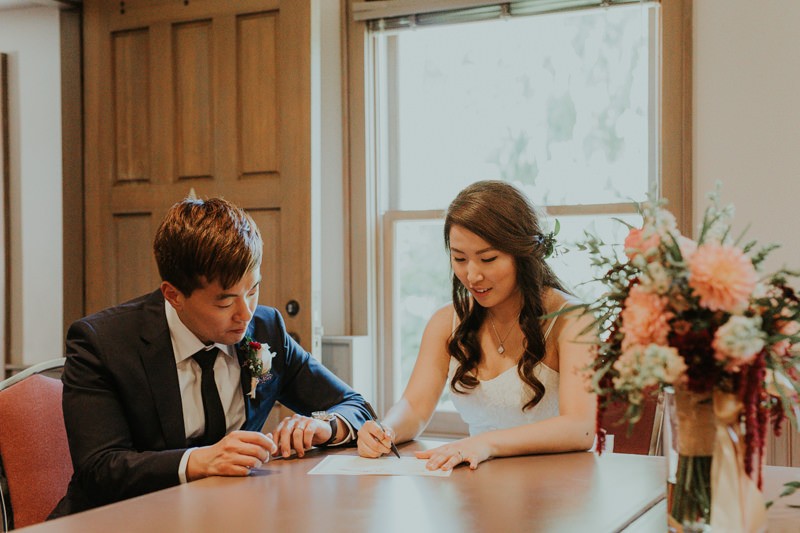Marriage license signing in Seattle, WA for a summer wedding. 