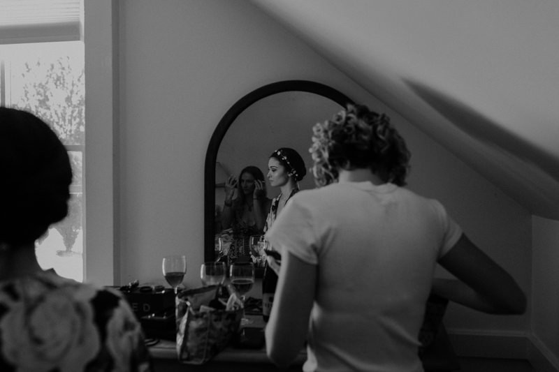 Bride getting ready in historic home in Whidbey Island, WA. 