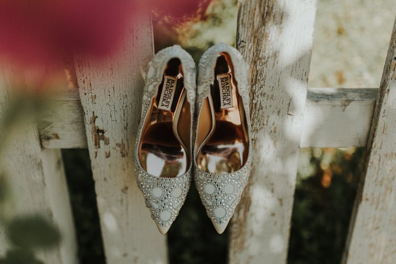 Crystal-encrusted Badgley Mischka wedding heels. 