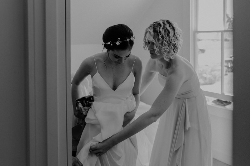 Bride and Maid of Honor getting ready in Whidbey Island. 