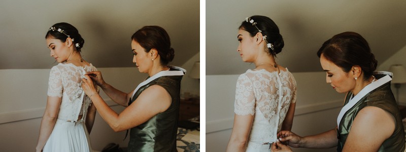 Mother of the Bride helps bride get ready in Whidbey Island, WA. 