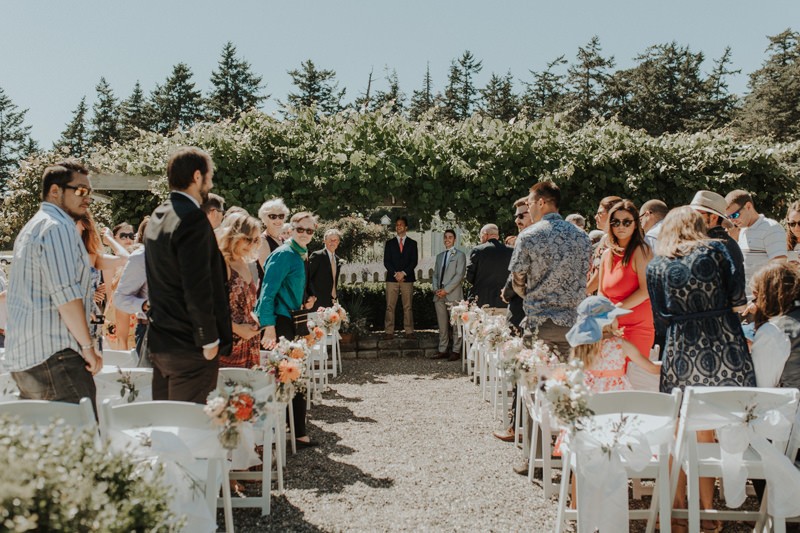 Whidbey Island, WA destination wedding ceremony at a family home. 