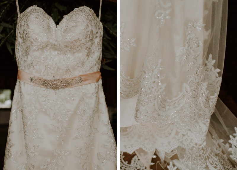 Strapless sweetheart wedding dress with blush sash | Bremerton wedding + elopement photographer Meghann Prouse | www.photomegs.com