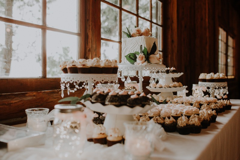 Beautiful wedding cake table with cupcakes and flowers | Poulsbo wedding + elopement photographer Meghann Prouse | www.photomegs.com