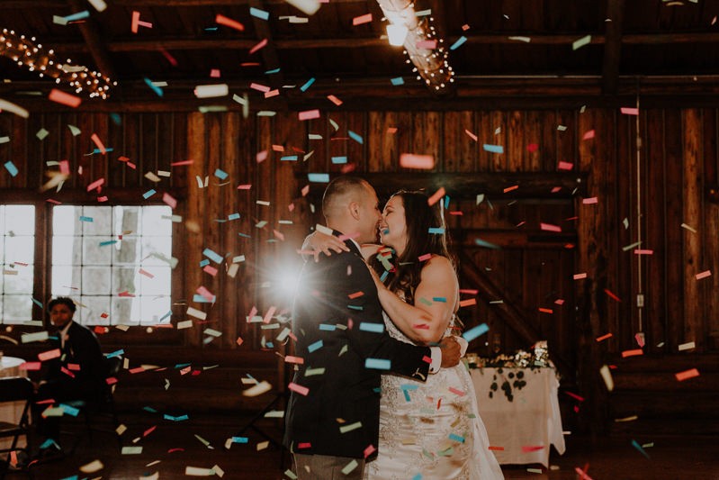 First dance confetti cannon at Kitsap Memorial State Park | PNW wedding + elopement photographer Meghann Prouse | www.photomegs.com