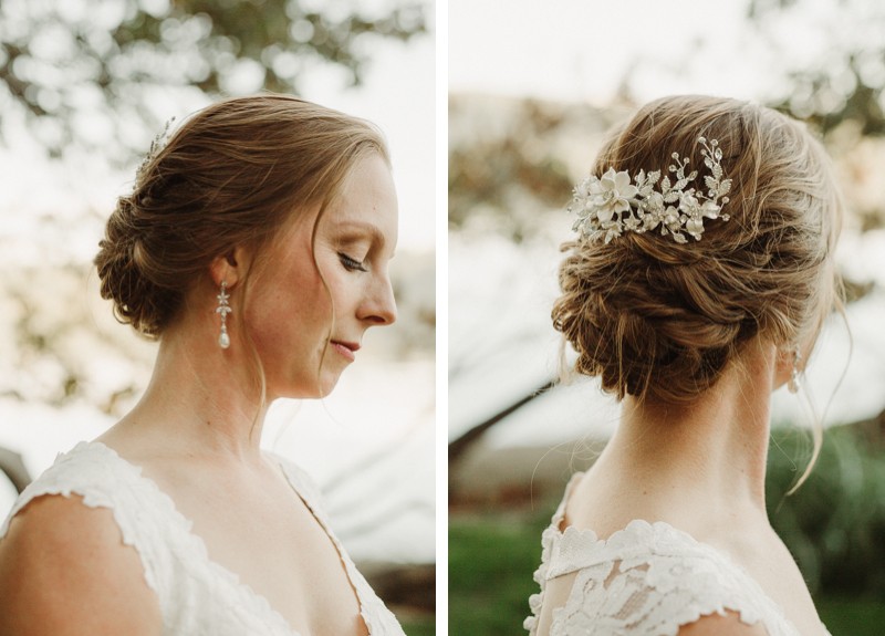 Bride in pearl earrings with jeweled hair piece | Silverdale wedding + elopement photographer Meghann Prouse | www.photomegs.com