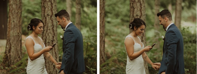 Private vows during first look | Northwest Trek wedding day | Seattle wedding photographer
