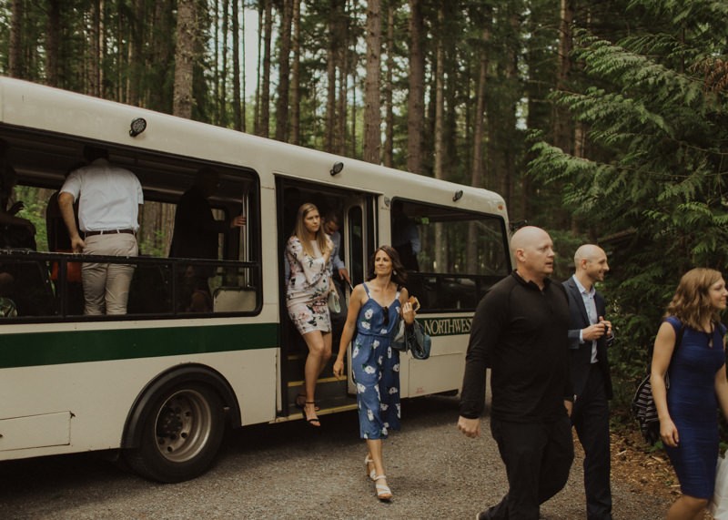 Guests arriving via tram | Northwest Trek wedding day | Seattle wedding photographer
