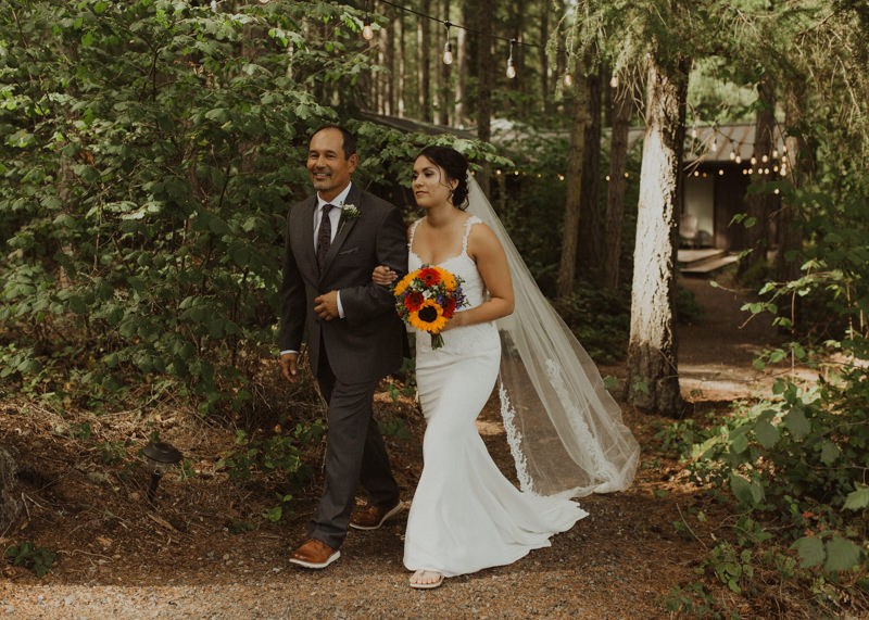 Bride walking with her father down the aisle | Northwest Trek wedding day | Seattle wedding photographer
