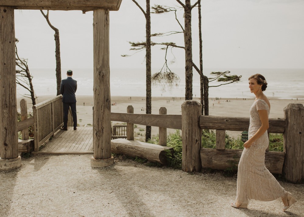 Seabrook, WA wedding first look at the beach