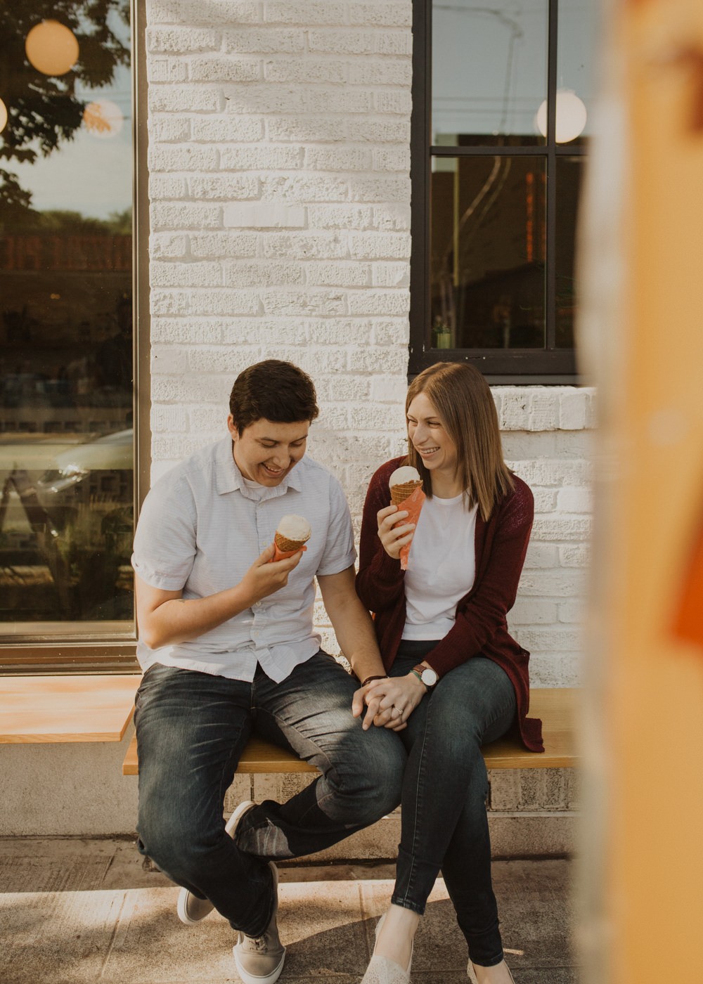 Same sex engagement session in Seattle, WA, with ice cream cones from Frankie + Jo's. 