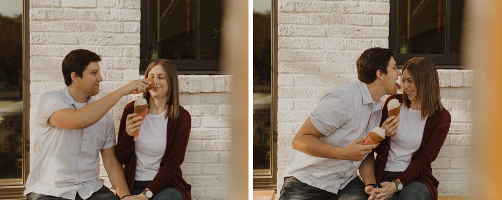 Cute and playful ice cream date LGBTQIA+ couple's photos in downtown Seattle, WA. 