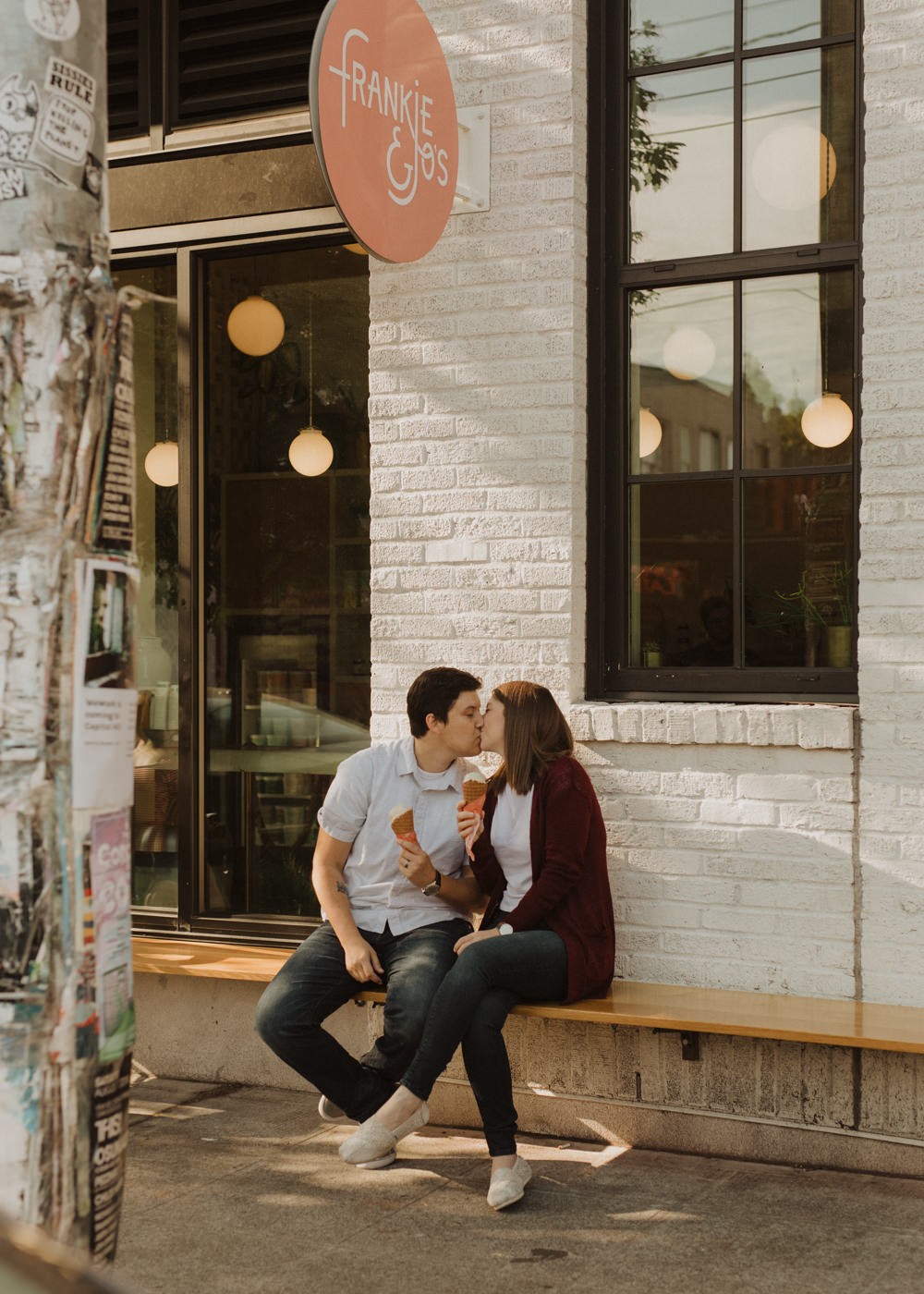 Frankie + Jo's vegan ice cream engagement photos. 