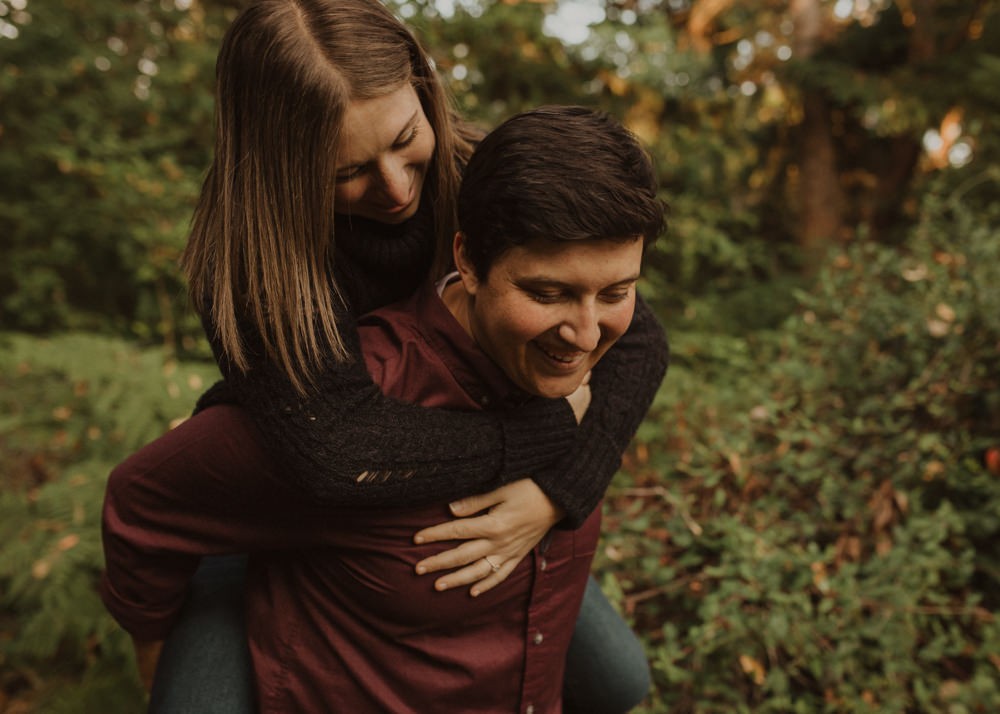 Woodsy engagement session at Lincoln Park in West Seattle. 