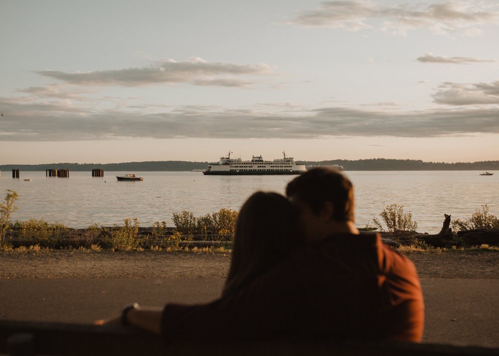 Ferry docking in West Seattle during Lincoln Park engagement photos.  