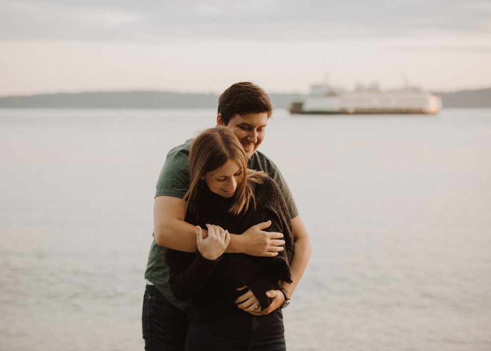 West Seattle ferry engagement session at sunset. 