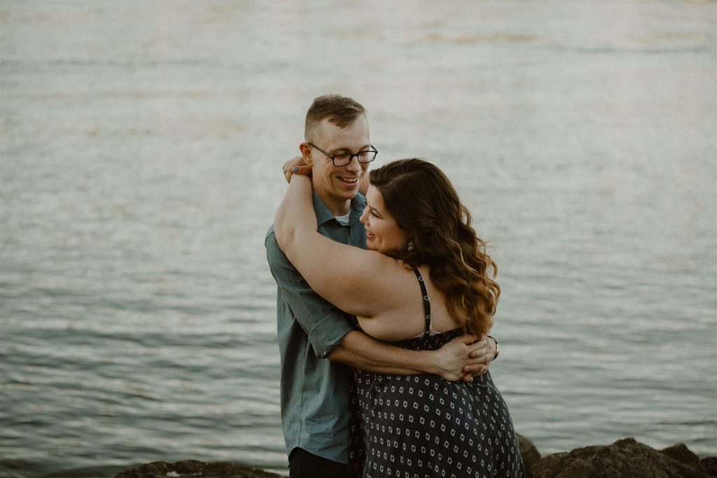 Cute couples anniversary session at sunset in Evergreen Park. 